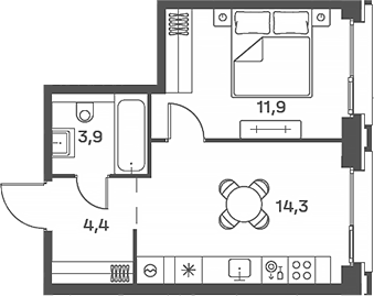 2-комн., 34.5 м², 29/29 этаж, ЖК «Портленд»