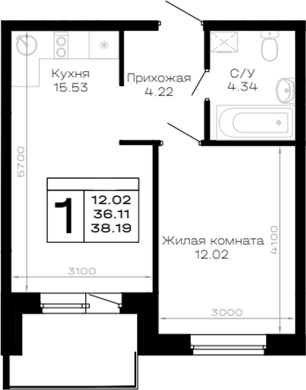 Продается 1-комн. квартира, 36.11 м²