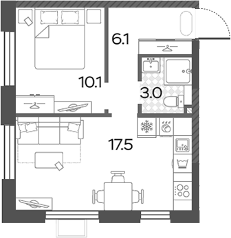 2-комн., 36.7 м², 24/24 этаж, ЖК «Лучи»