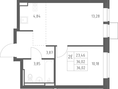 2-комн., 36.02 м², 9/12 этаж, ЖК «Богдановский лес»