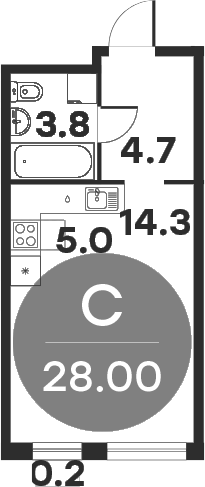 Студия, 27.8 м², 3/6 этаж, ЖК «Равновесие»