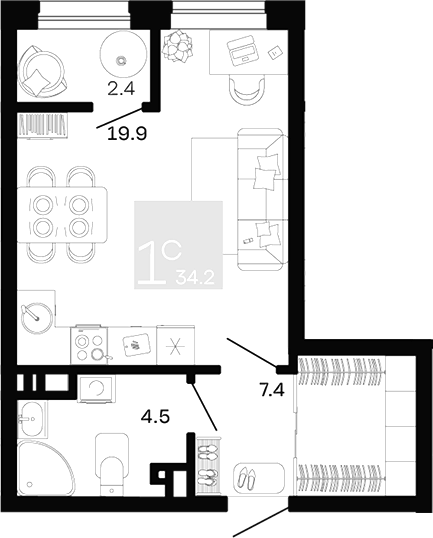 Студия квартира, 31.8 м² в ЖК Хозяин Морей — фото 2