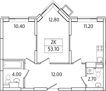 2-комн., 53.1 м², 6/23 этаж, ЖК «Видный Берег 2.0»