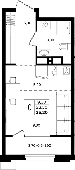 Студия, 23.3 м², 10/12 этаж, ЖК «Лермонтов Парк»