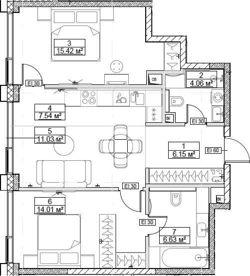 3-комн., 64.84 м², 17/24 этаж, ЖК «Сити Бэй»