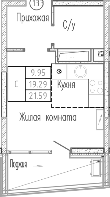 Студия, 19.23 м², 16/16 этаж, ЖК «Sun Hills Ольгинка»