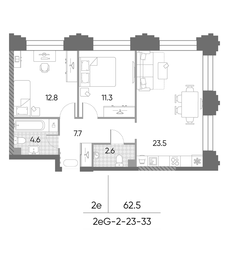 3-комн., 62.5 м², 31/43 этаж, ЖК «ЗилАрт»