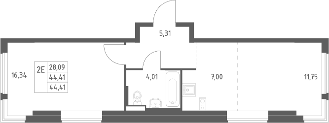 2-комн., 44.41 м², 5/11 этаж, ЖК «Горки Парк»