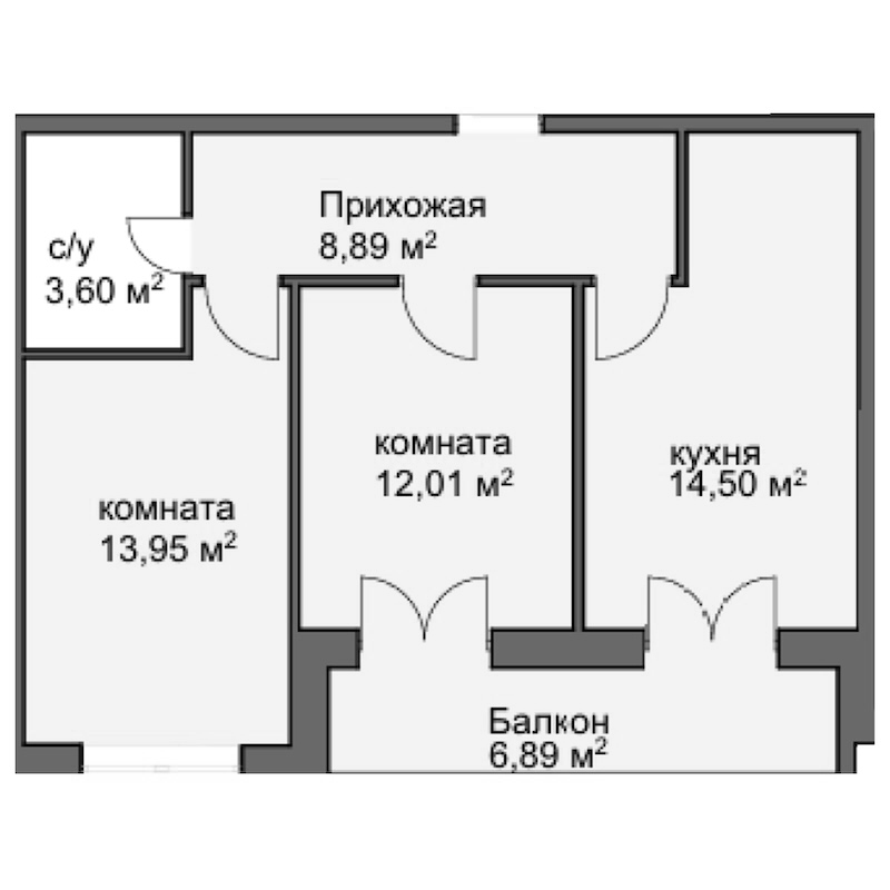 2-комн., 50.33 м², 3/8 этаж, ЖК «Центральный двор»