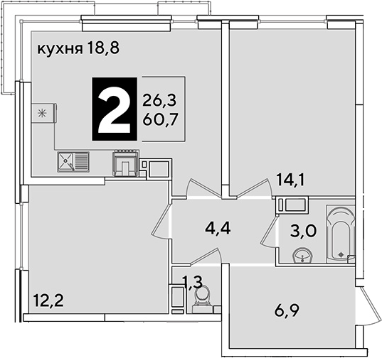 3-комн. квартира, 60.7 м² в ЖК Самолет — фото 2