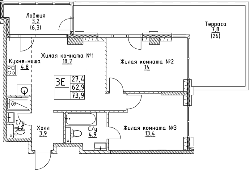 3-комн. ВЭРИ на Миклухо-Маклая