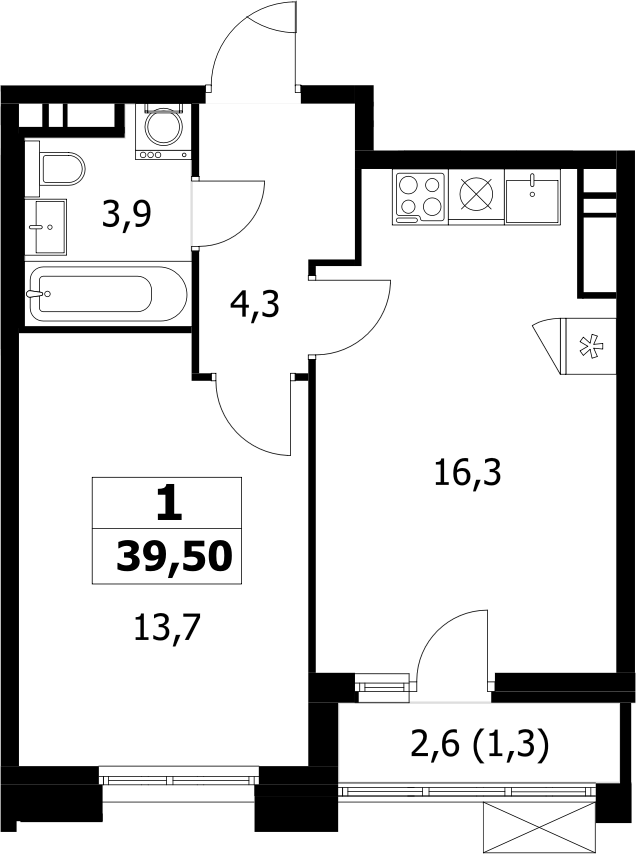 1-комн., 38.2 м², 17/17 этаж, ЖК «Прокшино»
