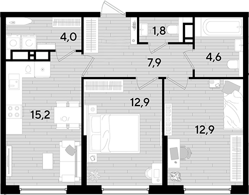 2-комн. квартира, 59.3 м² в ЖК DОГМА ПАРК — фото 2
