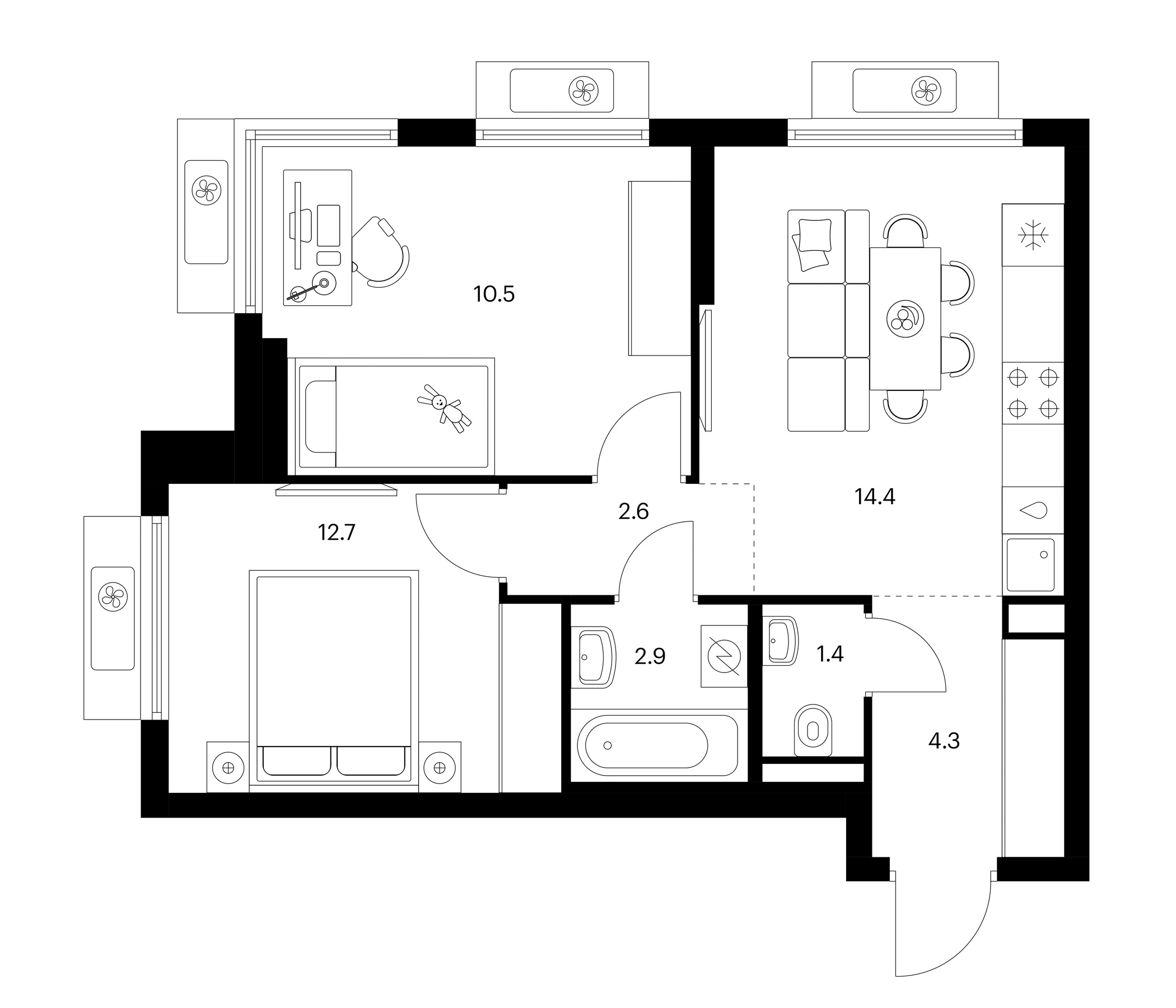 2-комн., 48.8 м², 17/20 этаж, ЖК «Белая Дача парк»
