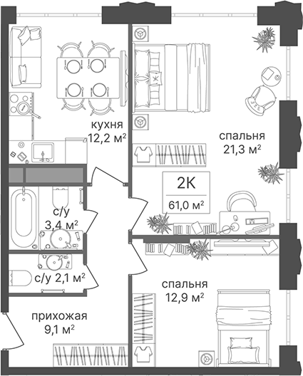 2-комн. Гостиничный комплекс Варшавские ворота