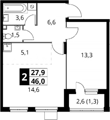 2-комн., 44.7 м², 18/24 этаж, ЖК «1-й Донской»