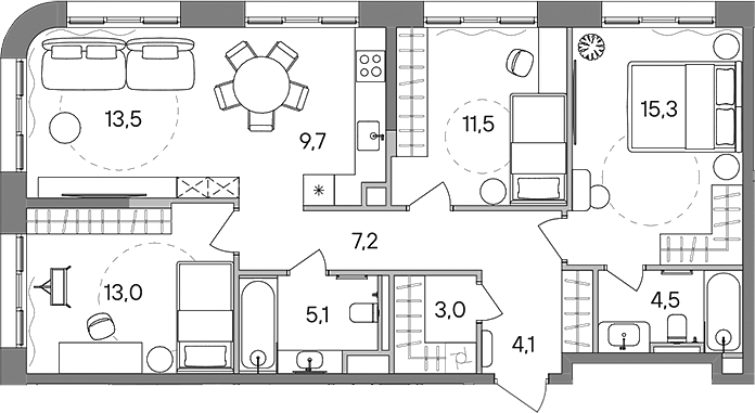 4+ комнаты, 86.9 м², 19/24 этаж, ЖК «СТОУН Сокольники»