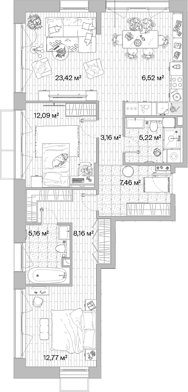 3-комн., 83.96 м², 2/8 этаж, ЖК «МЫС»