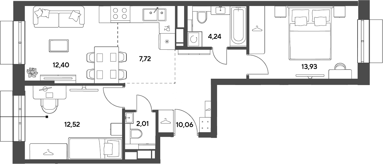 3-комн., 62.88 м², 3/12 этаж, ЖК «Публицист»