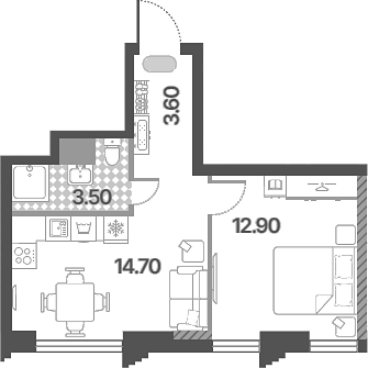2-комн., 34.7 м², 36/58 этаж, ЖК «Обручева 30»