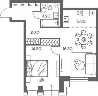 2-комн., 49.9 м², 28/35 этаж, ЖК «Инджой»