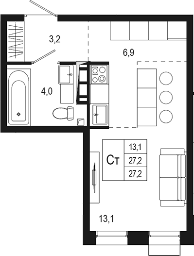 Студия, 27.2 м², 4/8 этаж, ЖК «Новая Щербинка»
