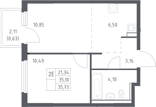 2-комн., 35.1 м², 11/17 этаж, ЖК «Пригород Лесное»