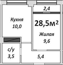 1-комн., 28.5 м², 6/9 этаж, ЖК «Европейский»