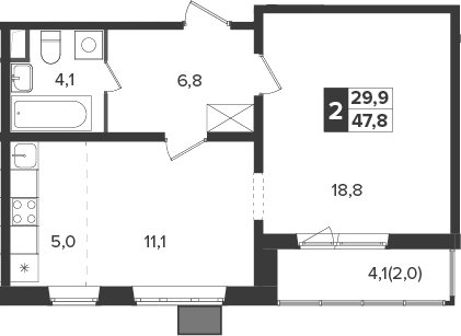 2-комн., 45.8 м², 6/21 этаж, ЖК «Южная Битца»