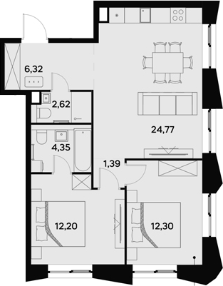 3-комн., 63.95 м², 29/44 этаж, ЖК «УЛЬТИМА Сити»