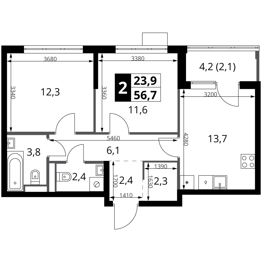 2-комн., 54.6 м², 17/18 этаж, ЖК «1-й Ясеневский»