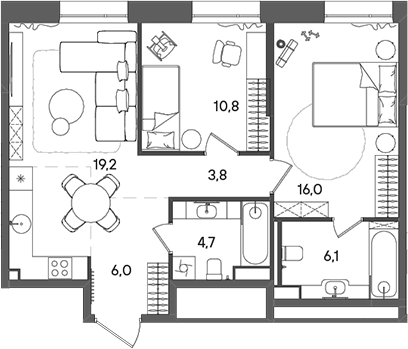 3-комн., 66.6 м², 3/16 этаж, ЖК «СТОУН Райз»