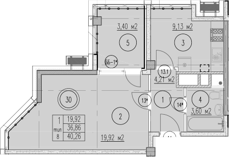 1-комн. квартира, 36.86 м² в ЖК Agoy Park Residence by Lavicon — фото 2