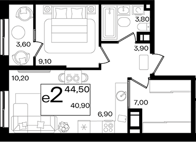 2-комн. квартира, 40.9 м² в ЖК Патрики — фото 3