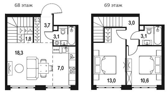 3-комн., 63.6 м², 68/68 этаж, ЖК «Левел Южнопортовая»