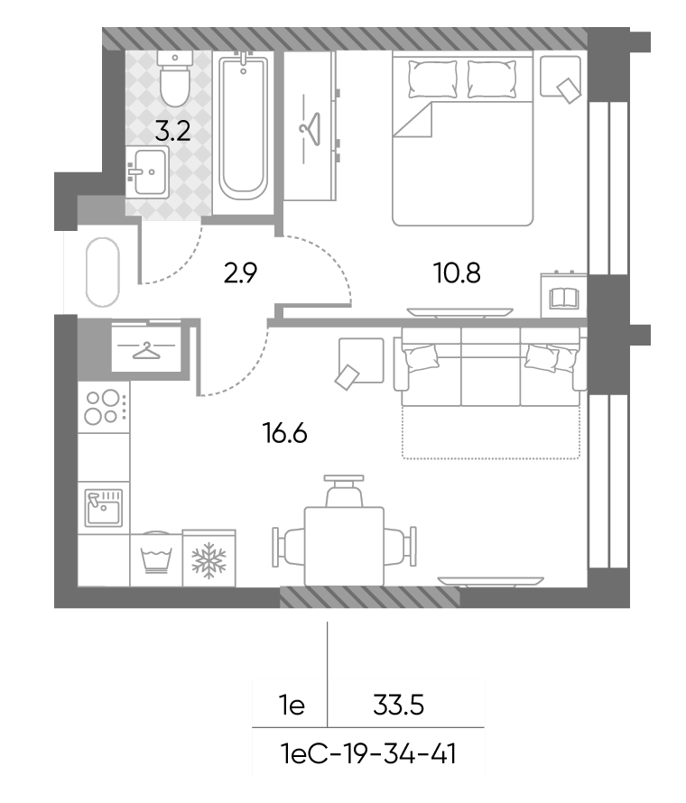 2-комн., 33.5 м², 41/43 этаж, ЖК «ЗилАрт»