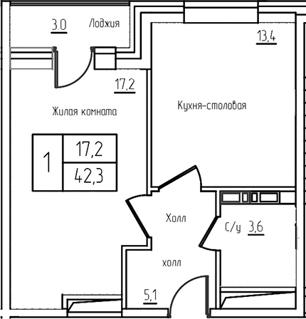 2-комн., 39.3 м², 11/12 этаж, ЖК «Троицкий»