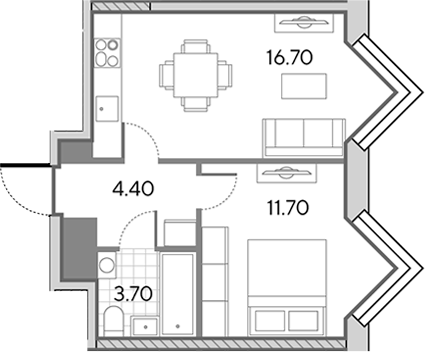 2-комн., 36.5 м², 28/30 этаж, ЖК «Вейв»