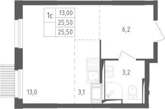 Студия, 25.5 м², 3/17 этаж, ЖК «Мытищи Парк»