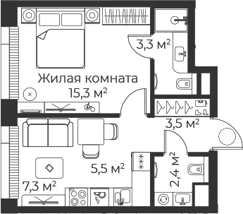 2-комн., 37.2 м², 21/35 этаж, ЖК «Веер»