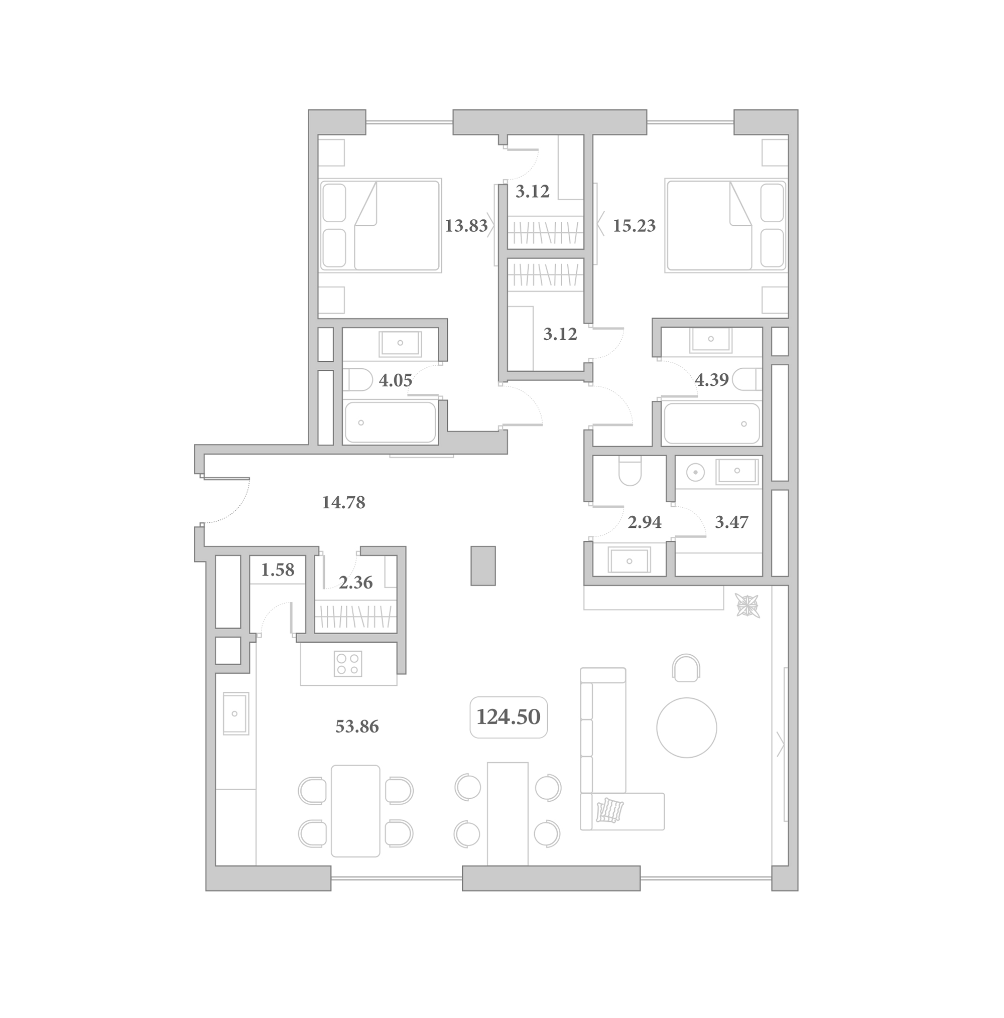 3-комн. квартира, 124.5 м² в ЖК Граф Толстой — фото 2
