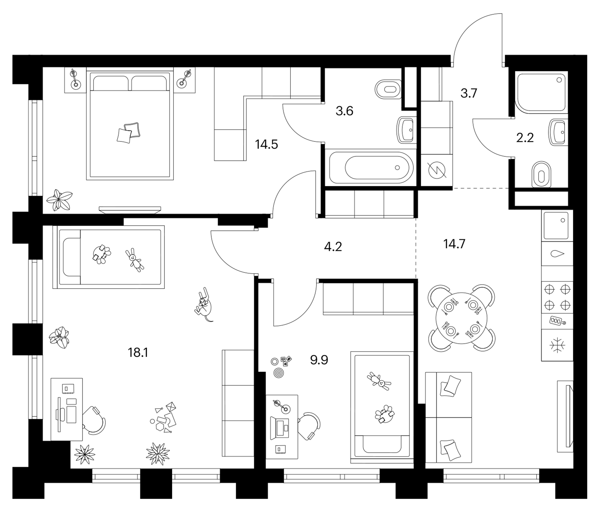 3-комн., 70.9 м², 4/28 этаж, ЖК «Зеленый парк»
