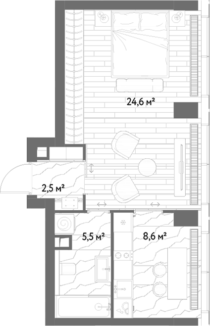 1-комн., 41.2 м², 3/48 этаж, ЖК «С5»