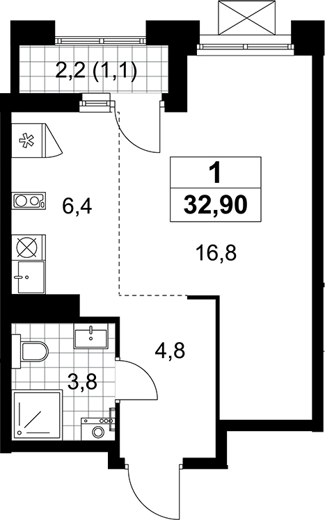 Студия, 31.8 м², 13/14 этаж, ЖК «Деснаречье»
