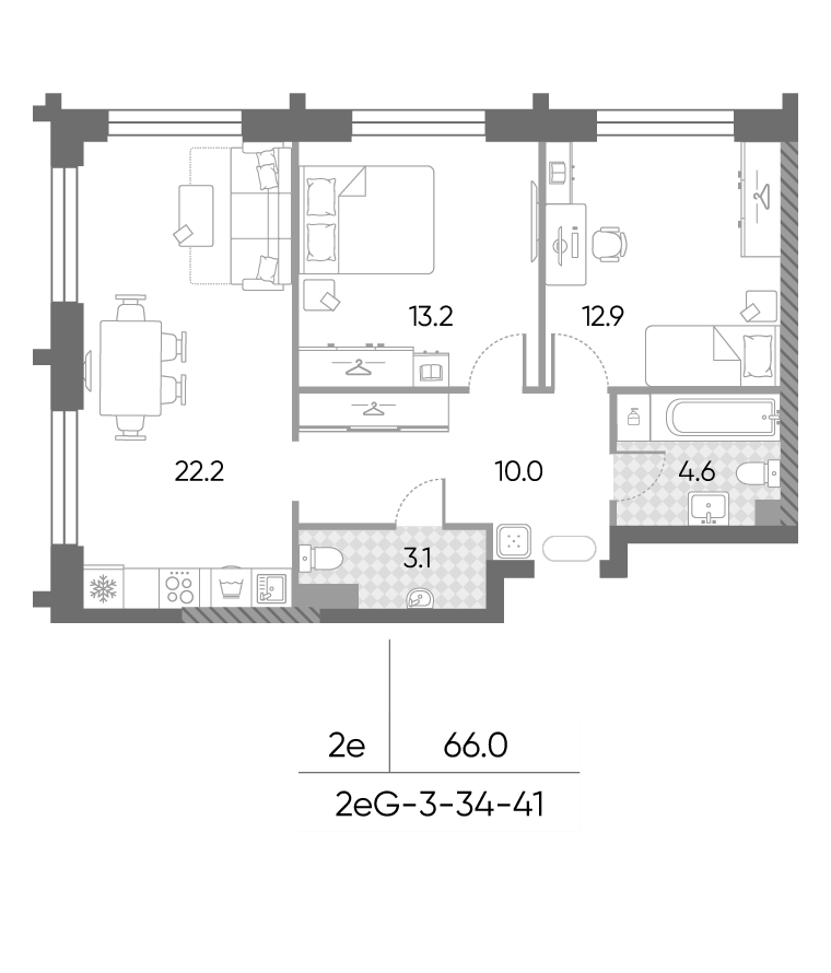 3-комн., 66 м², 37/43 этаж, ЖК «ЗилАрт»