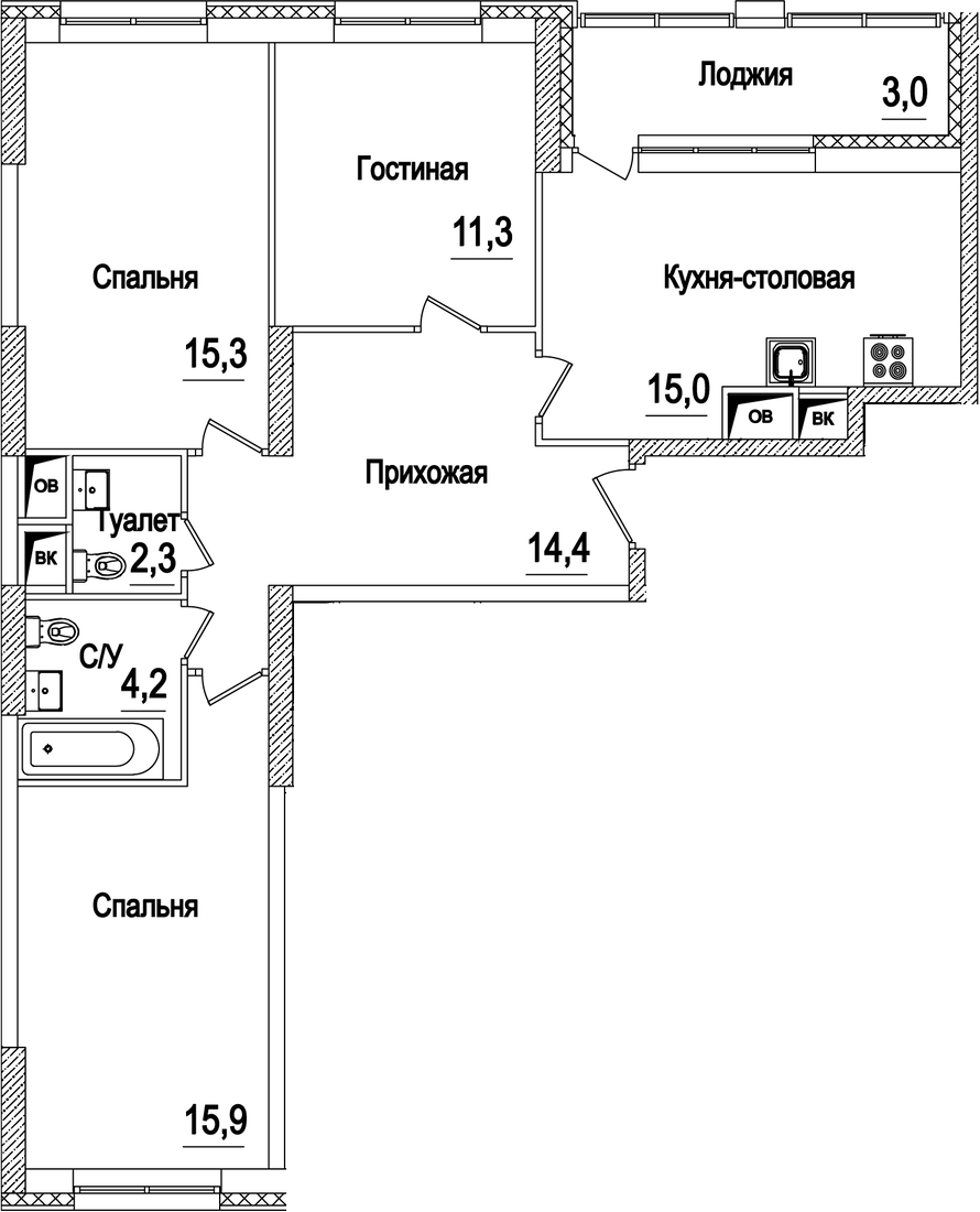4+ комнаты, 78.7 м², 13/21 этаж, ЖК «Рассказово»