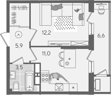 1-комн. квартира, 32.6 м² в ЖК Рекорд — фото 2