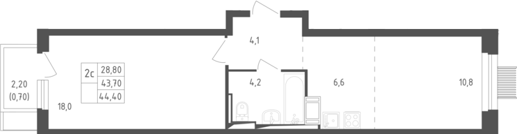 2-комн., 43.7 м², 5/17 этаж, ЖК «Мытищи Парк»