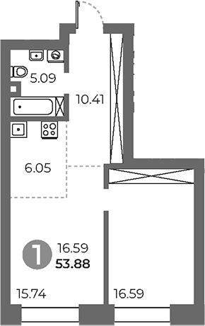 2-комн., 53.88 м², 2/24 этаж, ЖК «Павелецкая от Гранель»