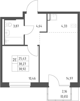2-комн., 38.27 м², 9/9 этаж, ЖК «Подольские кварталы»